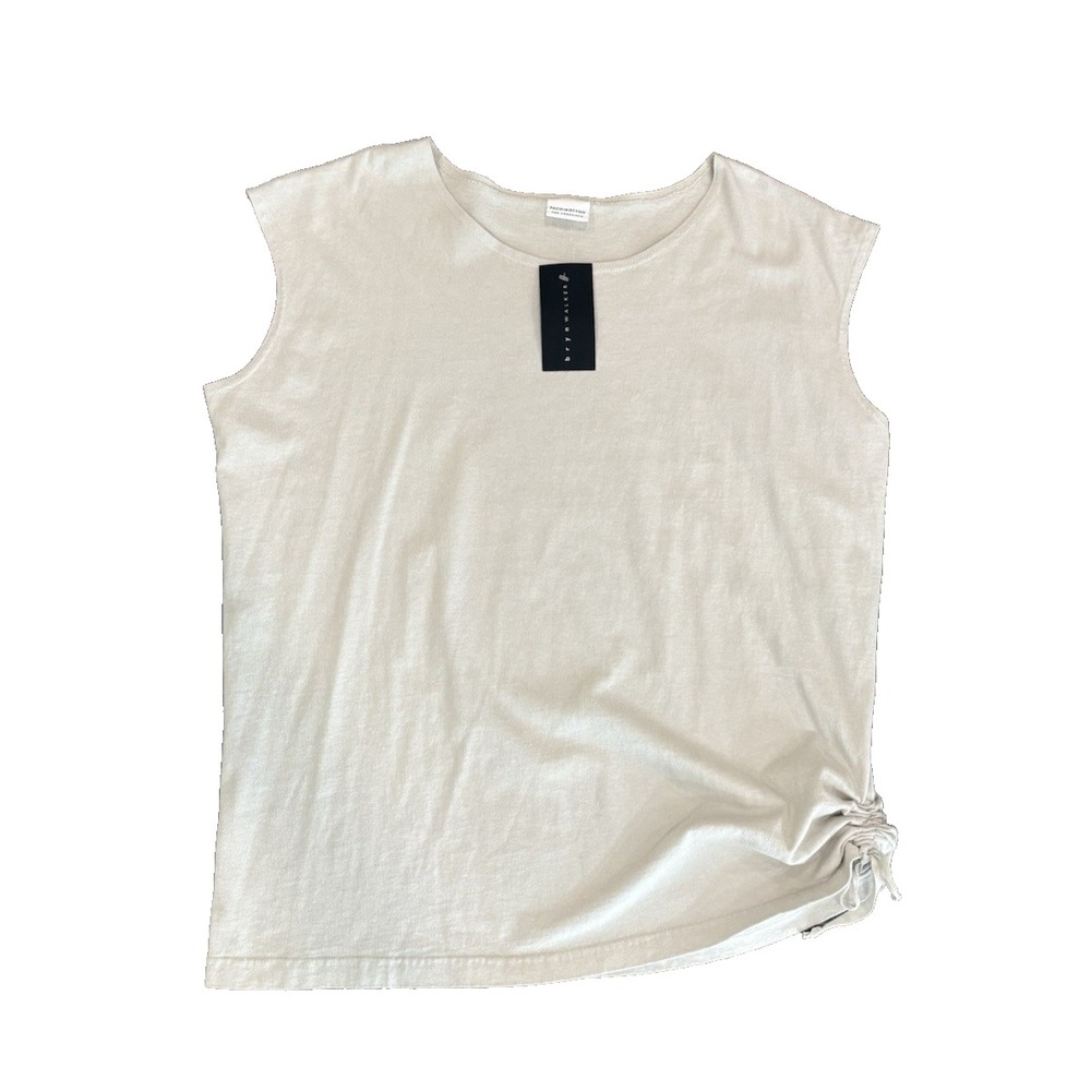PacifiCotton Bryn Walker Quinn Cream Tunic L NWT Cotton Side Ruching Tank Top
